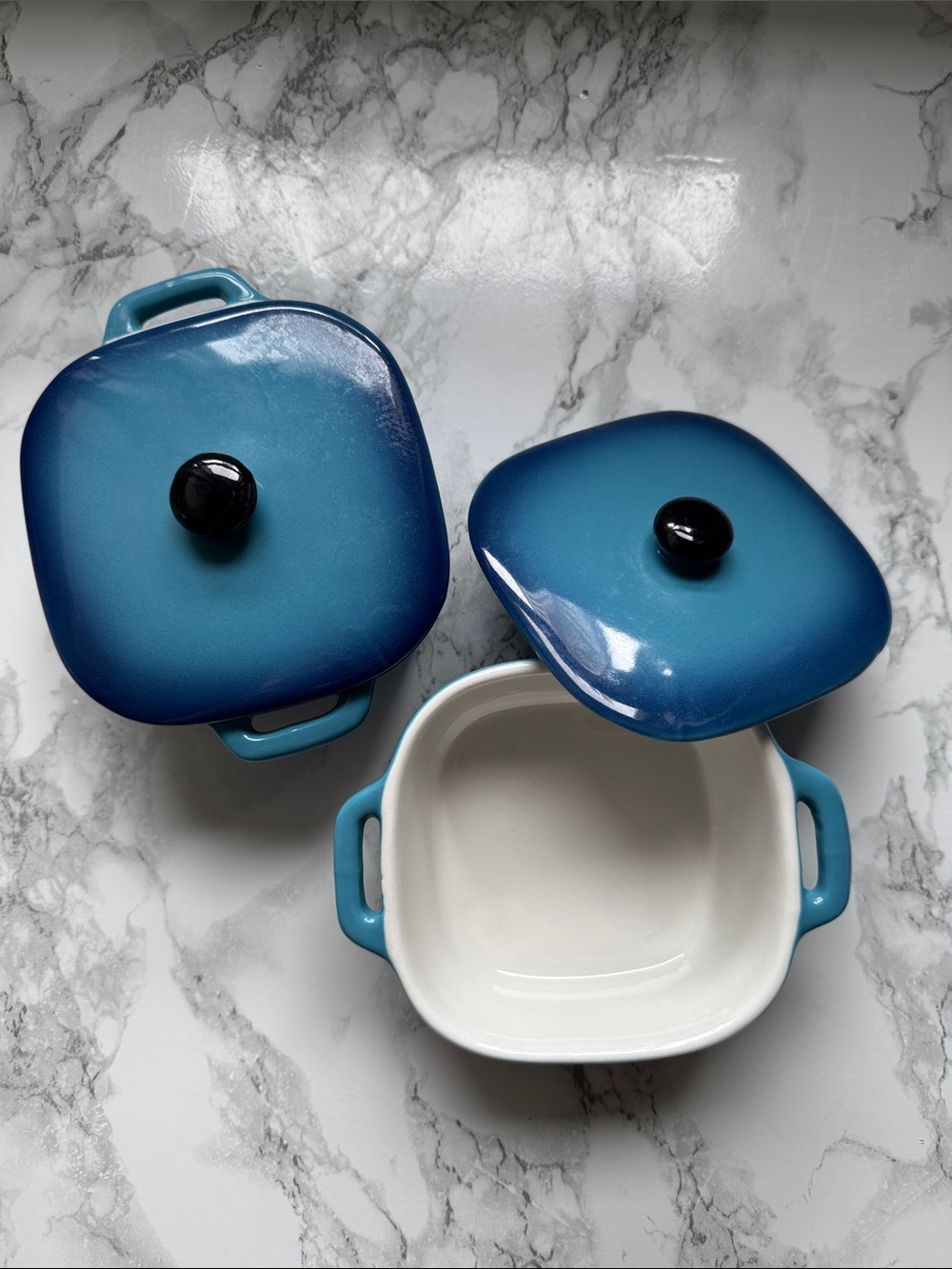 Blue Ceramic Covered mini Casserole Dish - Square Bakeware with Lid